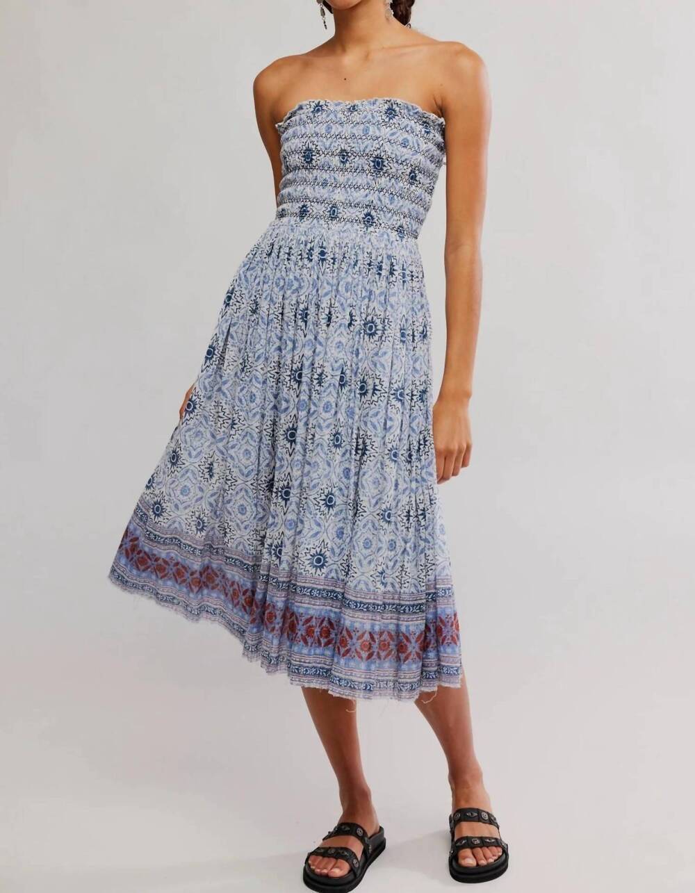NEW FREE PEOPLE ravenna printed dress in bluebird
